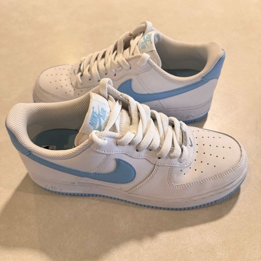 Nike Air Force One Low ‘07 University Sneakers Men’s 8 White Aquarius Blue Shoes